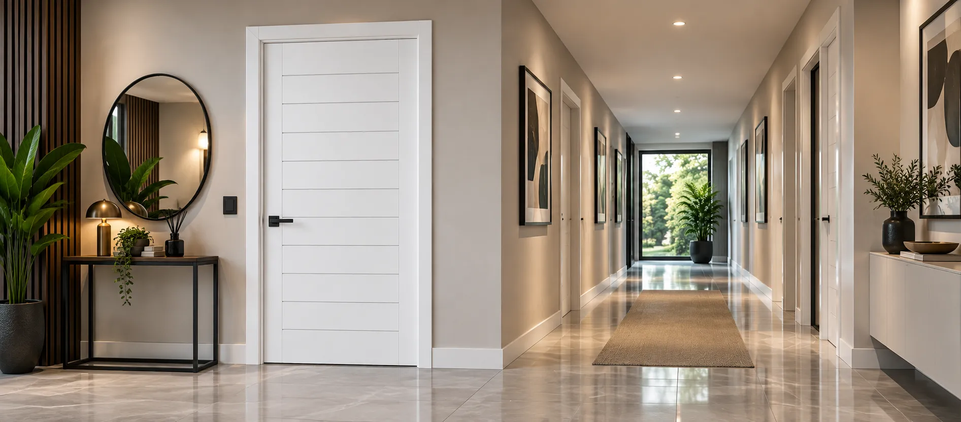 White interior door with horizontal panels